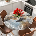 thumbnail image 2 of Retro Abstract Ocean Turtle Round Fitted Table Cover Marine Life Starfish Watercolor Waterproof Table Cloth with Elastic Edge Wipeable Tablecloth for Picnic Camping Party Fits 55"-60" Diameter, 2 of 8