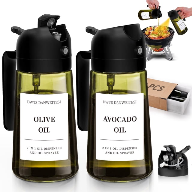 Pulverizador de aceite, 2 unidades, botella de aerosol de vidrio verde oscuro de 480 ml