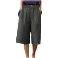 thumbnail image 3 of Jinhomg Baggy Shorts for Women Casual Comfy Cotton Linen Summer Shorts Lightweight Breathable Elastic Waist Wide Leg Shorts Ladies Daily Wear Holiday Saving Dark Gray XXL, 3 of 10