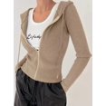 thumbnail image 4 of Women'S Long Sleeve Ribbed Knit Cardigan Drawstring Fitted Hooded Sweaters Fall Clothes Trendy Apricot Color XXL, 4 of 9