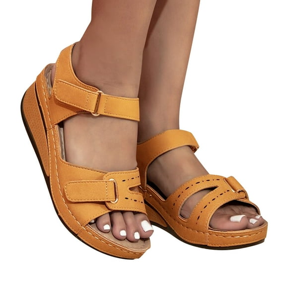 Womens Platform Wedge Dressy Sandals with Arch Support Comfortable Leather Chunky Mid Heels Ladies Sandals