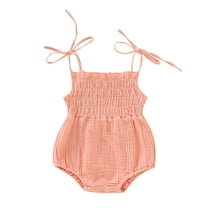 WREESH Newborn Baby Toddler Girls Double Layer Cotton Crepe Romper Lace Up One Piece Jumpsuit Baby Clothes Pink