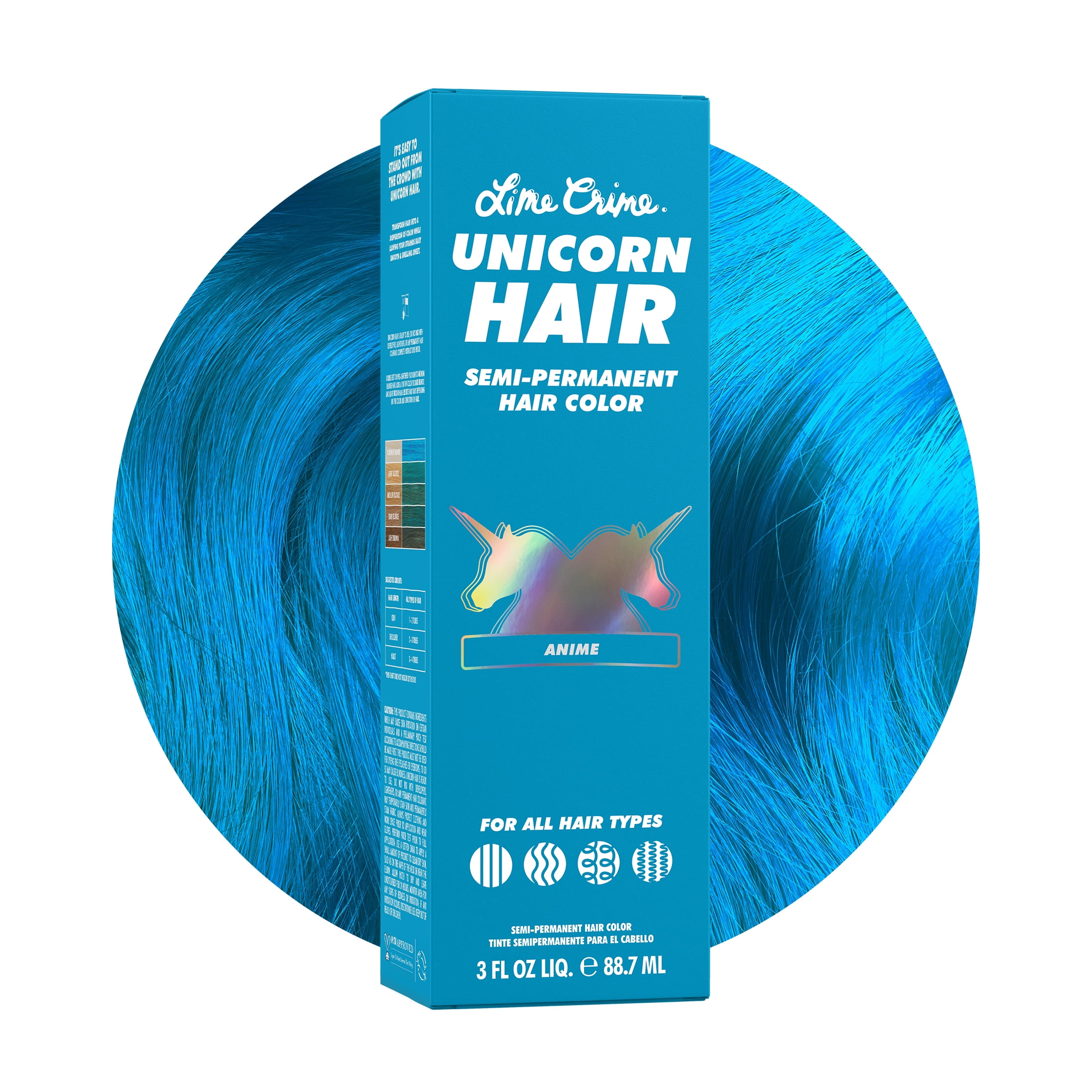 Amazoncom  Lime Crime Unicorn Hair Dye Full Coverage Anime Candy Blue   Vegan and Cruelty Free SemiPermanent Hair Color Conditions  Moisturizes   Temporary Blue Hair Dye With Sugary Citrus Vanilla