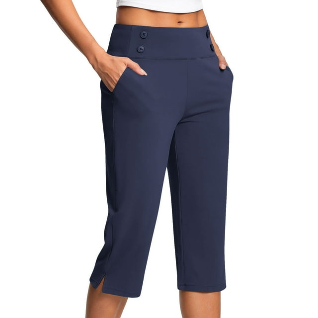 Tii.MM Pantalon Capri Habillé pour Femmes Taille Haute Extensible Capris Habillés pour Femmes pour l'Été avec Poches Travail Décontracté