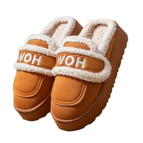 Xfvqtps Fluffy Slippers for Women Winter Warm Lined Suede Flatform Mini Boots Slip on Furry Cozy Short Ankle Shoes Indoor and Outdoor Plush Shoes Mules Khaki
