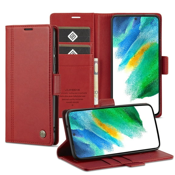 SaniMore for Samsung Galaxy S24 Plus 2024 Case, PU Leather Magnetic Flip Folio Shell with Card Holders RFID Blocking Kickstand Shockproof TPU Magnetic Closure Business Cover, Red