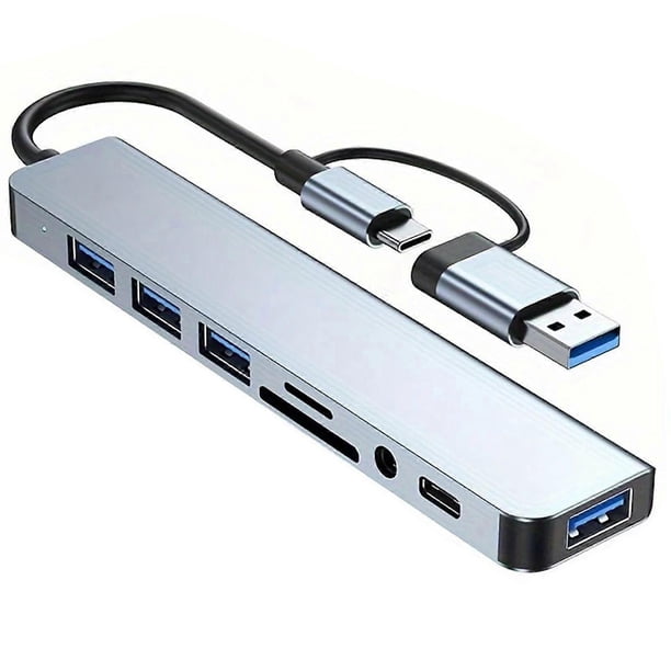 8-in-1 USB-C Hub Dock - 1x USB 3.0, 3x USB 2.0, USB-C, SD/TF Card Reader, 3.5mm Aux for MacBook, PC, Laptop, Tablets, Smartphones