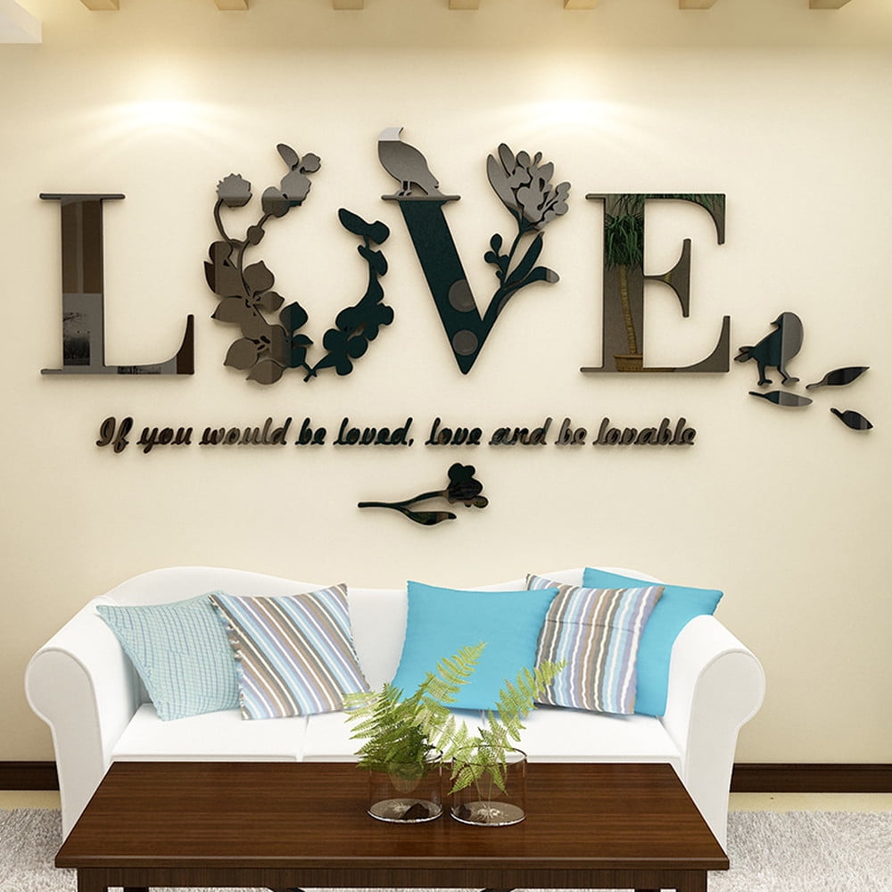 Acrylic 3D LOVE Wall Sticker Art Vinyl Decals Bedroom Removable Room Home Decor 