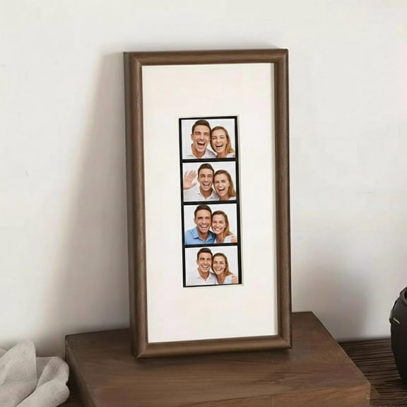 Custom Photobooth Frame for Photo Strip Prints: Elongated Solid Wood Picture Frame with Coloured Mount, Ready to Hang Wall Art