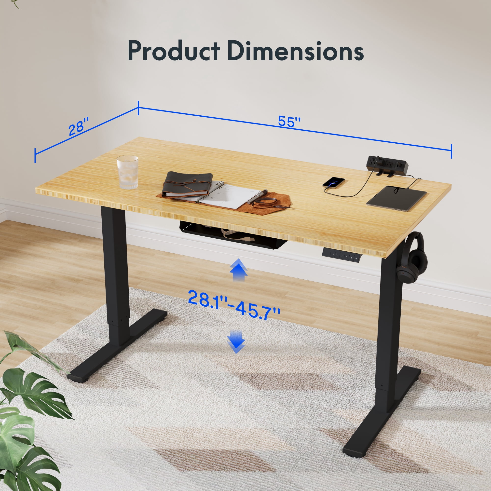Flexispot 55"x28" Erogonomic Home Office Height Adjustable Standing Desk Bamboo Desktop Computer Desk