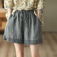 thumbnail image 3 of Pantalones cortos casuales de cintura elástica TEELYNN para mujer, pantalones cortos de lino y algodón de verano con encaje empalmado y bolsillos, estilo bohemio para playa, sueltos, 3XL, 3 of 5