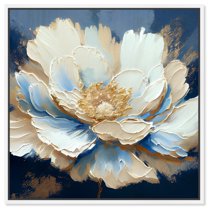 Plenitude Navy Canvas Light Colors Flower Art Prints by Art Remedy, White Frame, 30" x 30"
