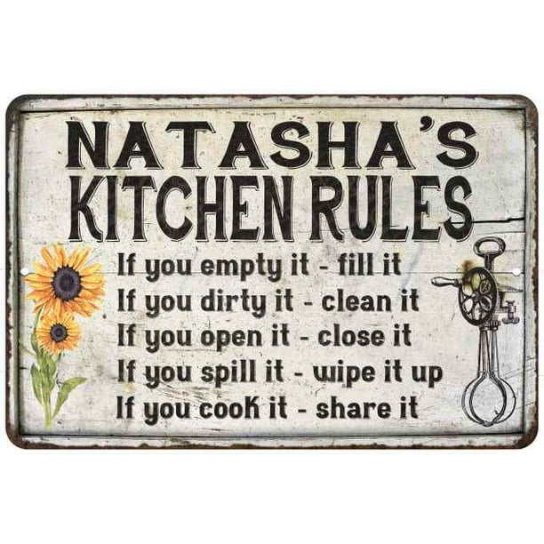 Natasha S Kitchen Rules Chic Sign Vintage Decor 8 X 12 High Gloss Metal 208120032314 Walmart Com Walmart Com