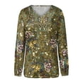 thumbnail image 2 of Smupbvky Velvet Tops for Women Dressy Floral V Neck Shirts Puff Long Sleeve Casual Fall Vintage Tops Vacation Outfit (XL, Yellow), 2 of 5