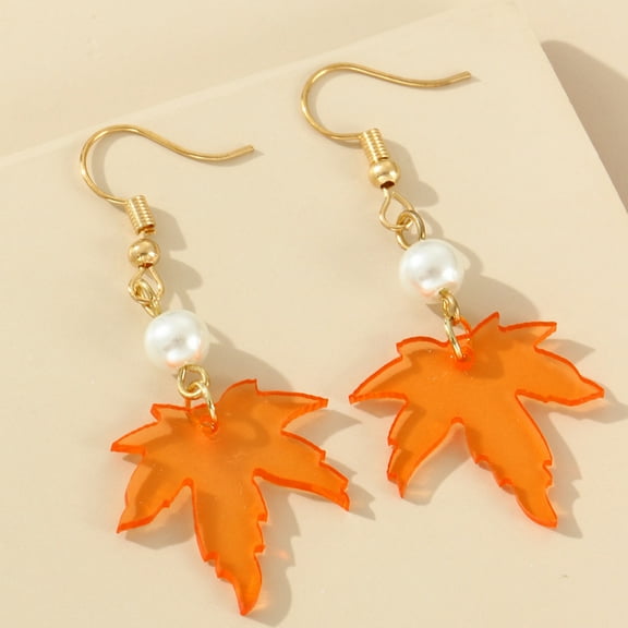 OFFIGAM 1 Pair Orange Maple Leaf Drop Earrings Lightweight Fall Season Fashion Jewelry Accessories