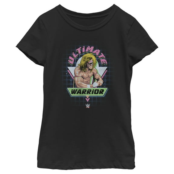 Girl's WWE Ultimate Warrior Retro Logo  Graphic Tee Black Small