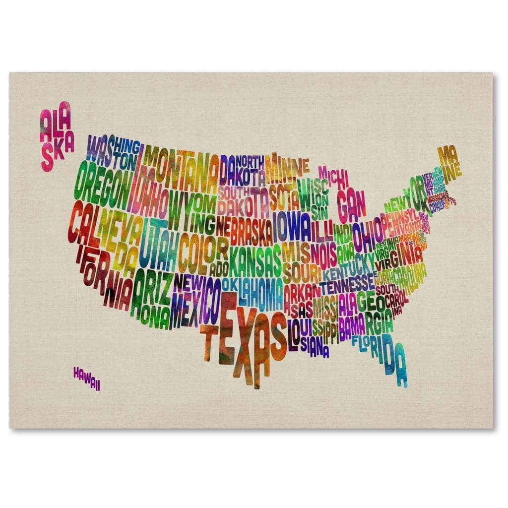 Trademark Art 'USA States Text Map' Canvas Art by Michael Tompsett