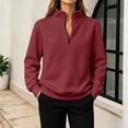 thumbnail image 6 of JFGHDG Womens Quarter Zip Pullover Sweatshirt, 1/4 Zip Mock Neck Knit Fleece Pullover Sweatshirt Brick Red S, 6 of 8