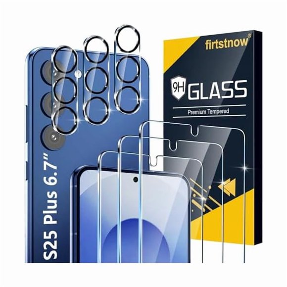 Chenchen 3 Pack for Samsung Galaxy S25 Plus Screen Protector Tempered Glass + 3 Pack Camera Lens Protector, Military Grade Shatterproof, 9H Hardness, Fingerprint Unlock, Case Friendly 6.7 Inch