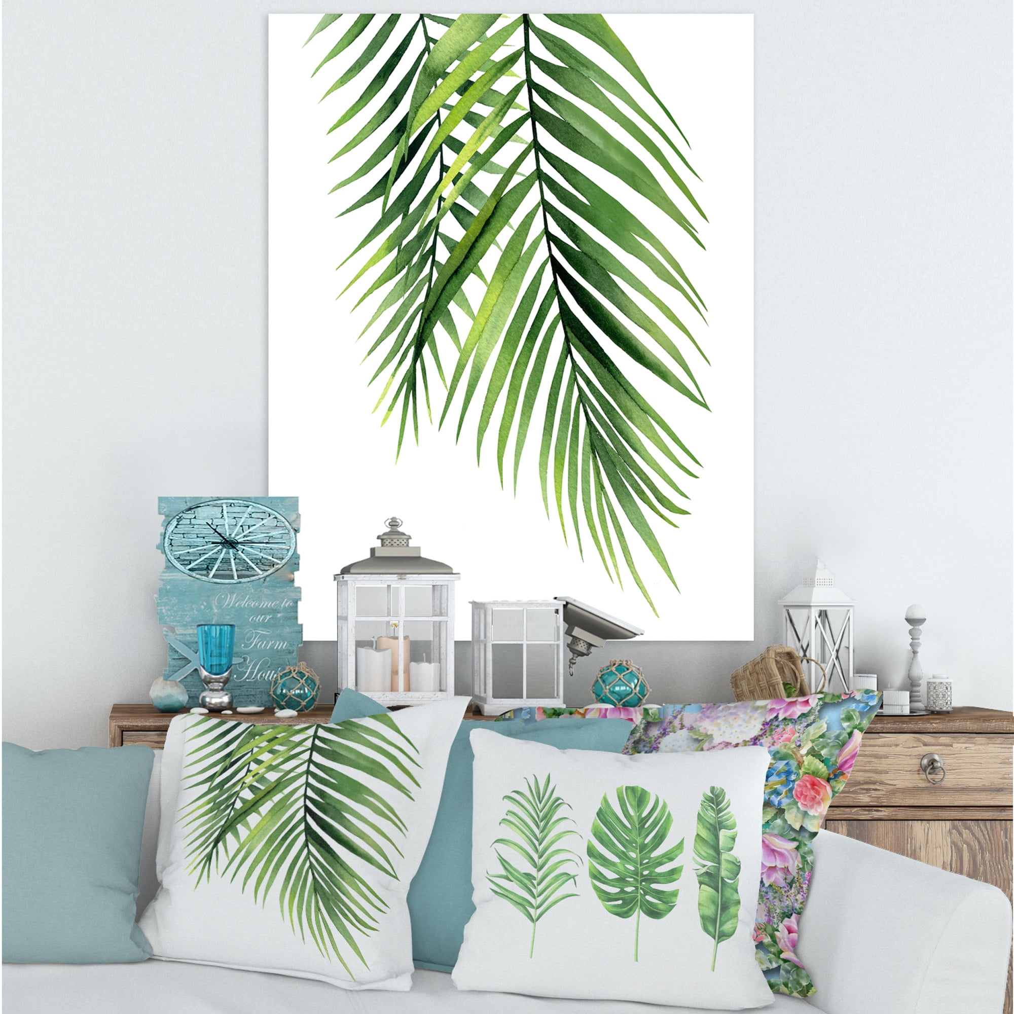 Tropical Palm Branches 30 in x 40 in Painting Canvas Art Print, by Designart