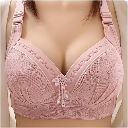 No Show Bras for Women Push up Convertible Bra Feature V-Neck Nursing Bra Style W-1477 Hook and Eye Closure Molded Bra Pinks 44