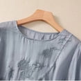 thumbnail image 4 of Womens Tops Linen Casual Fashionable Embroidered 3/4 Sleeve Loose Fit Blouse, 4 of 7
