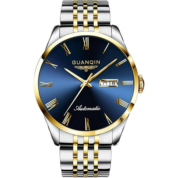 GUANQIN Men Automatic Mechanical Movement Stainless Steel Business Wrist Watch Sapphire Crystal Waterproof Self-Winding Clock Day Date