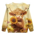 thumbnail image 2 of Uorisanigo Girl Long Sleeve Sweatshirt Ruffle Shoulder Pullover Tops Casual Sunflower Baby Highland Cow Sweaters Shirts 4-5T Kids Oversized Sweatshirts Crewneck Blouse, 2 of 7