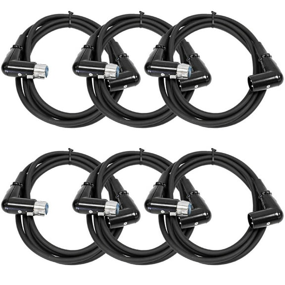 Seismic Audio  - 6 Pack of 6 Foot Right Angle XLR Male to XLR Female Patch Cables Black - SARAX6-6