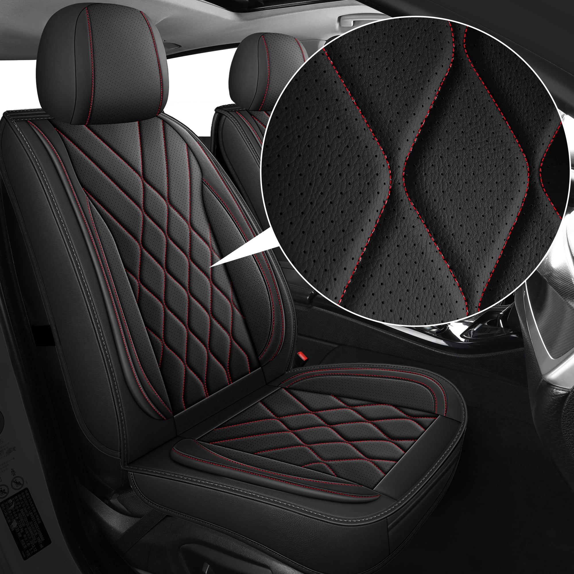 LINGVIDO Premium Leather 2 Seats Car Seat Cover For SUV Sedan Universal Fit Seat Cushion Durable Breathable Black Red Seat Covers for Car