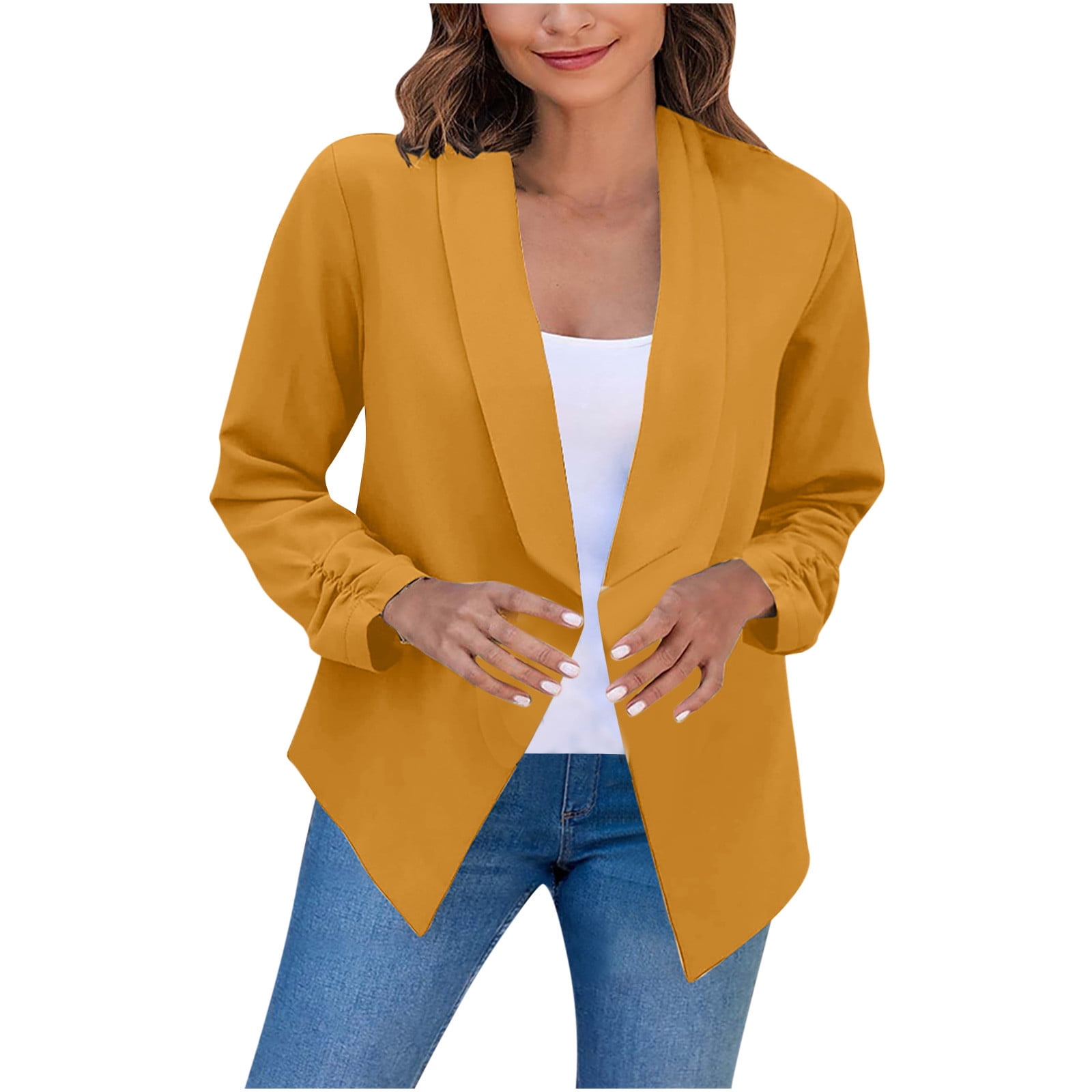 Koodred Womens Casual Work Office Open Front Long Sleeve Lightweight Loose Fit Blazer Jacket Cardigan Suit 