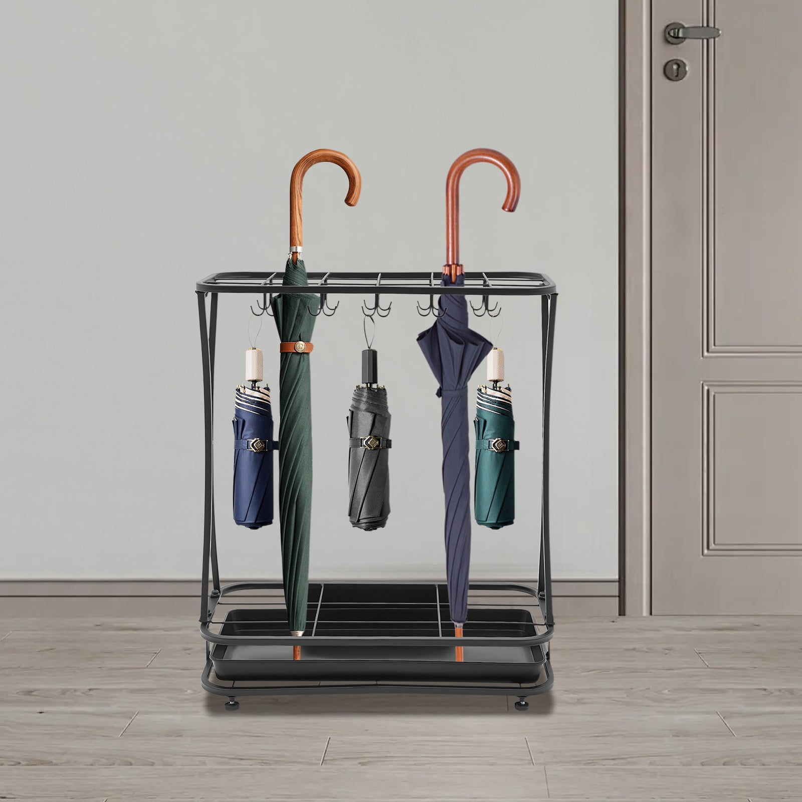 20 Hooks Freestanding Umbrella Holder Stand Black Stable Umbrella Rack Organizer for Umbrellas Canes Belts Hats