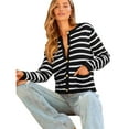 thumbnail image 3 of Women's Lightweights Button Down Long Sleeve Casual Crew Neck Soft Knit Cardigan Sweater Tops Black & White M, 3 of 9