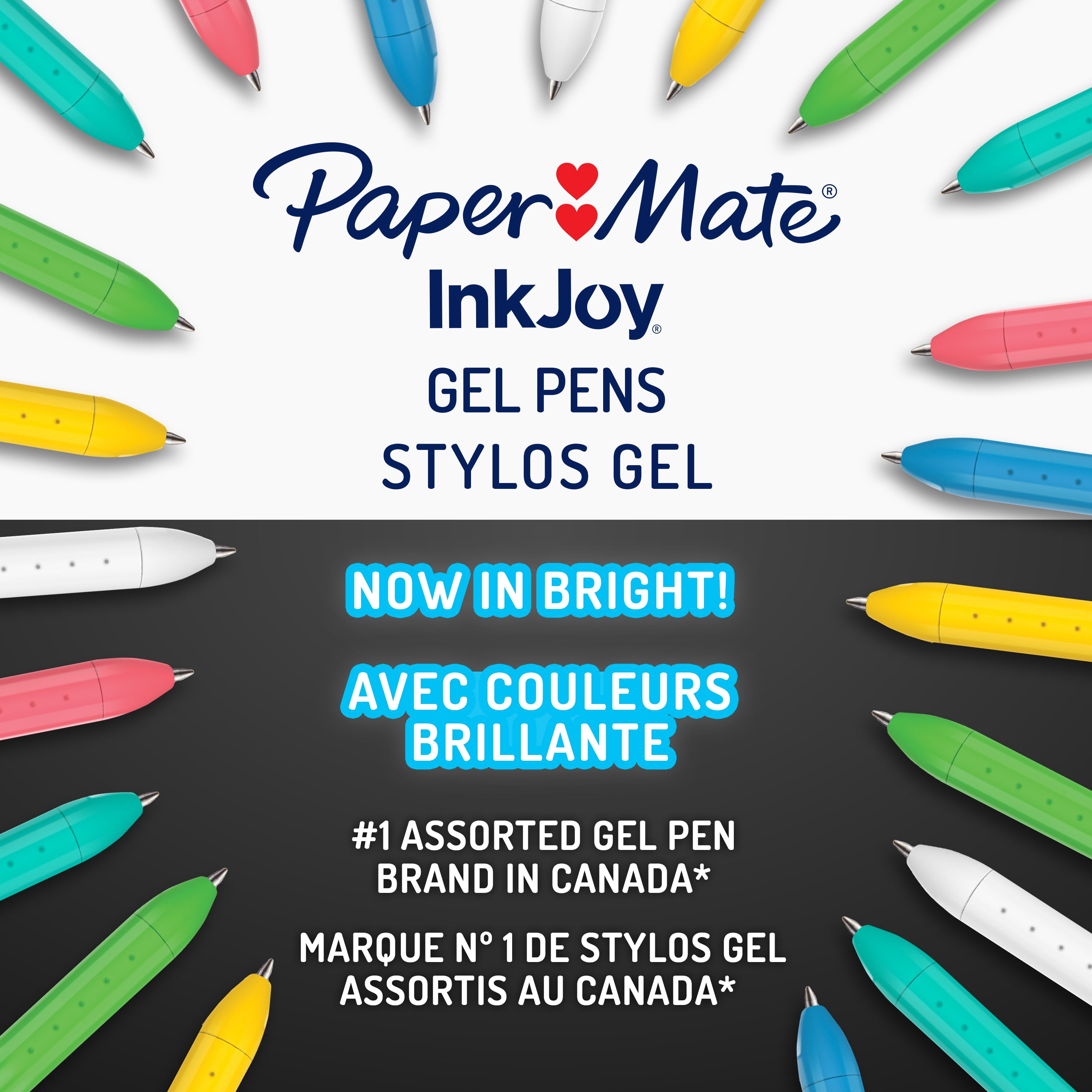 Paper Mate InkJoy Bright Pens, Gel Pens with Paint-like Ink, Medium Point (0.7 mm), Retractable, Assorted Brighter Colours, 6 Count