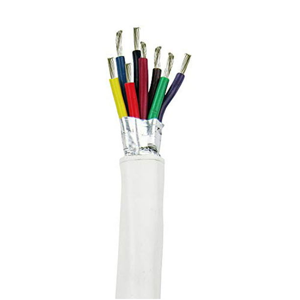20/8 AWG Round Signal Tinned Copper Marine Wire - Grade 8 Conductor  Shielded Signal Cable - 13 Feet - White Jacket, 