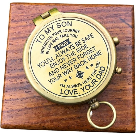 Personalized Compass Gift to My Son/Nautical Gift for Son from Dad/Gift to Son from Mom A for Graduation, Anniversary, Baptism, Retirement and Unique Gift with Wooden Box