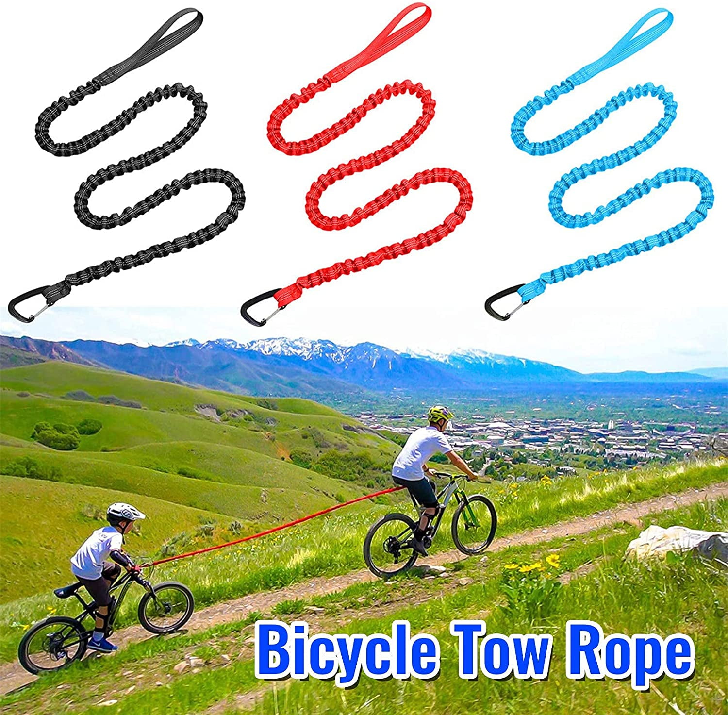 Kids MTB Tow Rope Bike Bungee Tow Rope for Kids Cycling Child Bike Stretch Bungee Cord Pull Stretch Pull Strap for Riding Further with Your Compatible with Any Bicycle 
