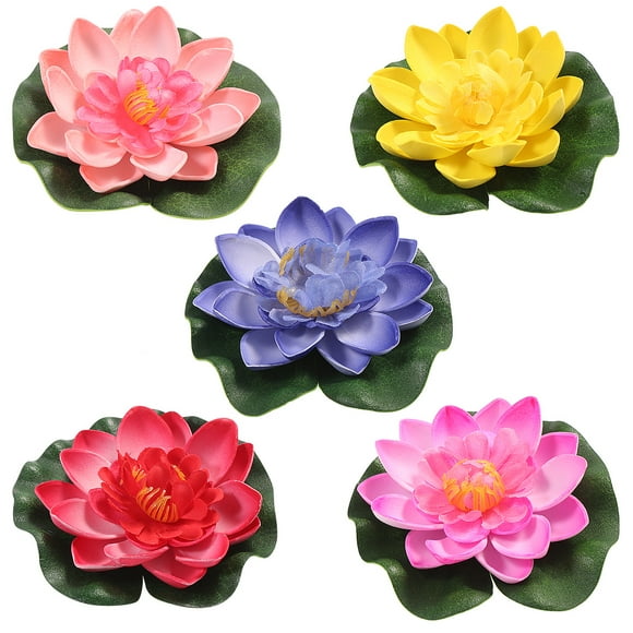 MasteelfCA Vorcool 5Pcs Artificial Floating Water Lily EVA Lotus Flower Pond Decor 10cm Red Yellow Blue Pink Light Pink