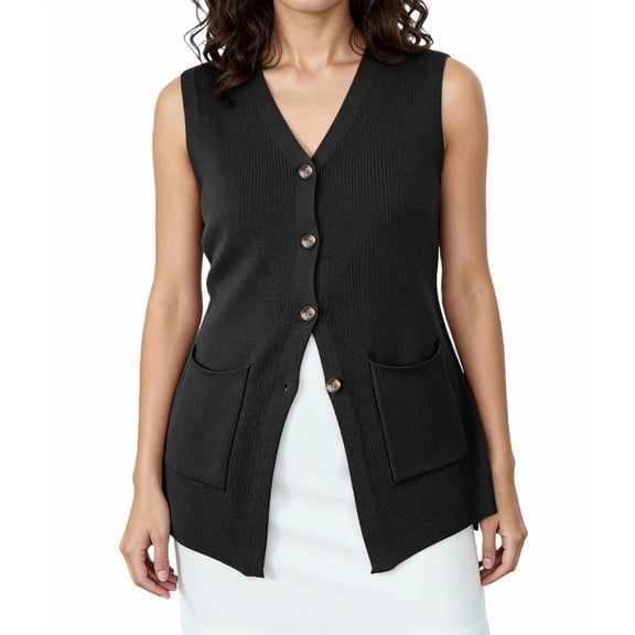Womens Sleeveless Sweater Vest Button Black S