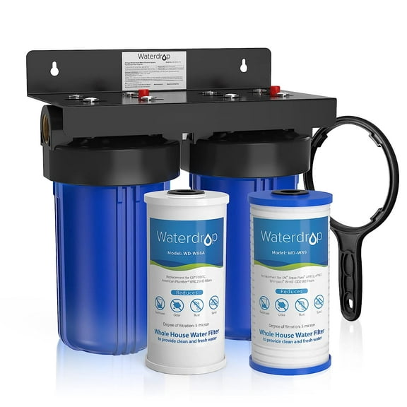 Waterdrop Whole House Water Filter System, with 10" x 4.5" Sediment Filer and Carbon Filter, 5-Stage Filtration,Highly Reduce Chlorine, Lead, Taste, and Odor