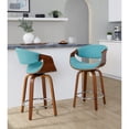 thumbnail image 2 of Carson Carrington  Sauda 24" Fixed-Height Counter Stools with Bent Wood Legs & Round Footrest (Set of 2) Teal Fabric/Walnut Wood/Chrome Metal Chrome, 2 of 5