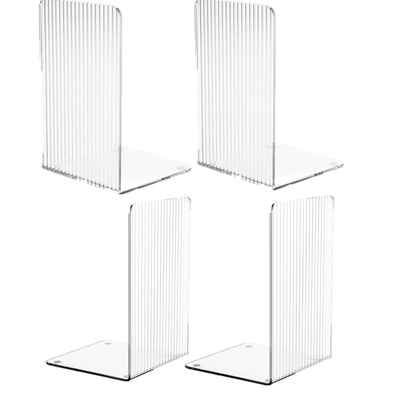 4Pcs Clear Acrylic Supports for Shelves, with Mats, Unique Line Design Bookends Decorative for Office, Book Holders, Stopper, for Heavy Books