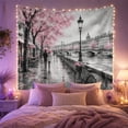 thumbnail image 2 of Rainy Gray Riverside City with Pink Blossoms and Couple Under Umbrella, Romantic Watercolor for Couples, Street Art Wall Decor, Anniversary Gift, Tapestry Wall Hanging for Bedroom and Living Room, 2 of 7