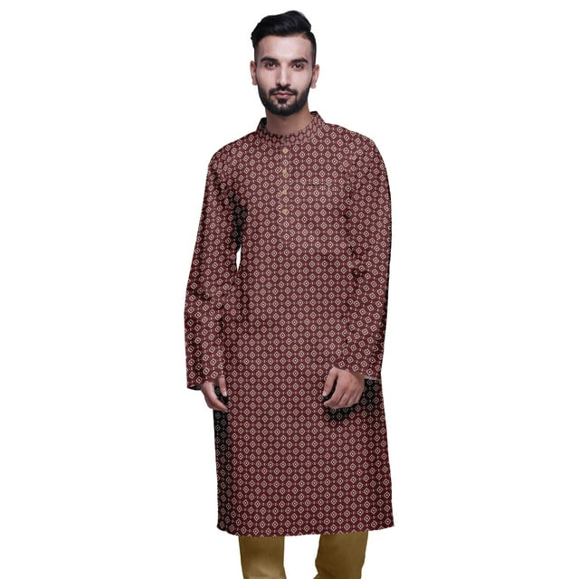 Atasi Kurta Imprimé pour Hommes Col Mandarin Popeline de Coton Kurta Chemise Décontractée