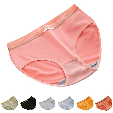 

rygai Women Panties Solid Color Stretch Bow-knot Mid Waist Underwear Plus Size Sexy Close Fit Underpants Briefs Women Clothes Orange L