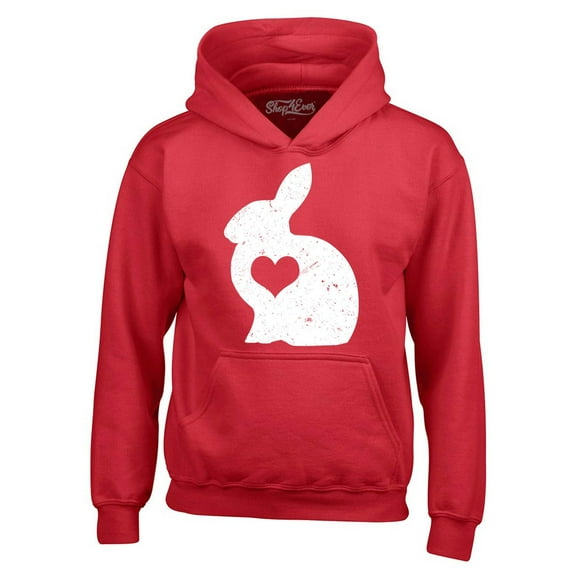 Shop4Ever Men's Easter Bunny Rabbit with Heart Hooded Sweatshirt Hoodie Medium Red