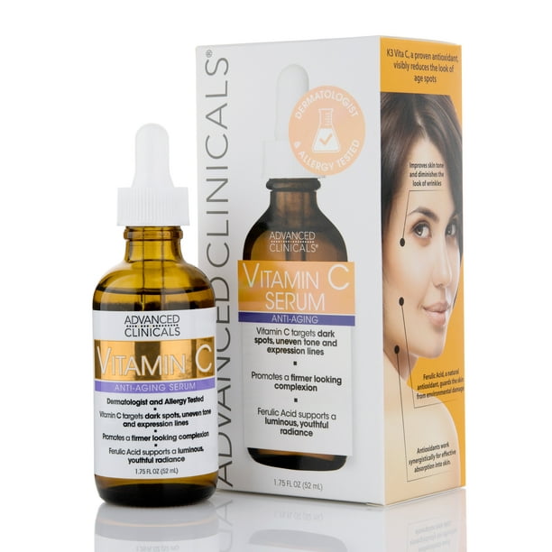 Clinicals Vitamin C Face Serum for Dark Spots, Uneven Skin Tone, Crows Feet and Expression Lines. 1.75 fl oz. - Walmart.com