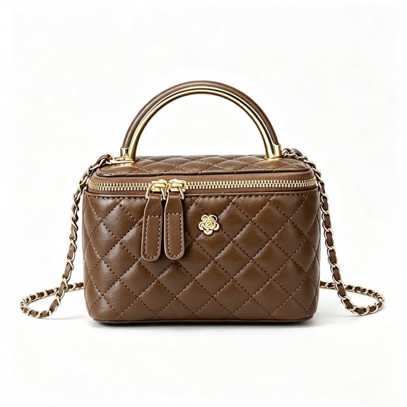 RUMANLAND Women's Brown Quilted Top Handle Crossbody Bag