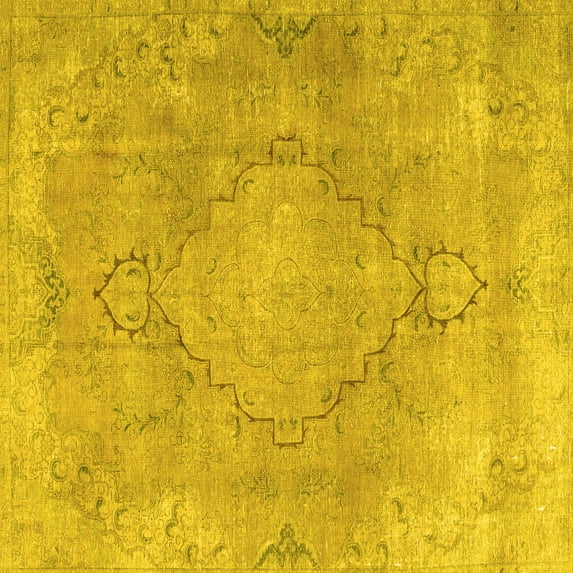 Ahgly Company Machine Washable Indoor Square Persian Yellow Traditional Area Rugs, 4' Square