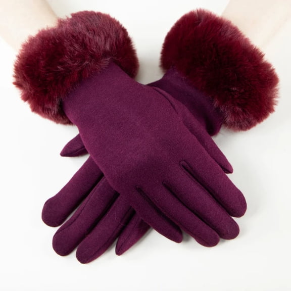 Vibrant Burgundy Winter Gloves with Plush Faux Fur Trim - Fashionable Cold Weather Accessory for Women